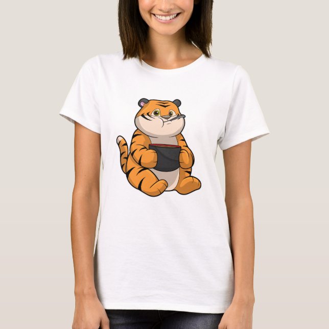 Tiger at Eating with Bowl T-Shirt (Front)