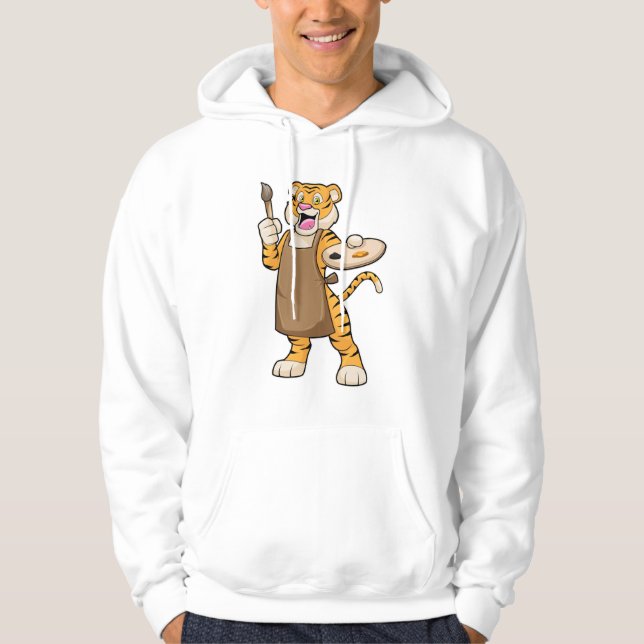 Tiger at Painting with Paint & Brush Hoodie (Front)