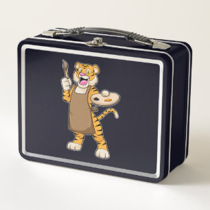 Tiger at Painting with Paint & Brush Metal Lunch Box