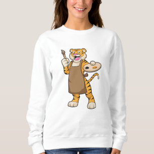 Tiger at Painting with Paint & Brush Sweatshirt