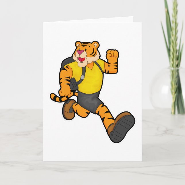 Tiger at Running with Backpack Card (Front)