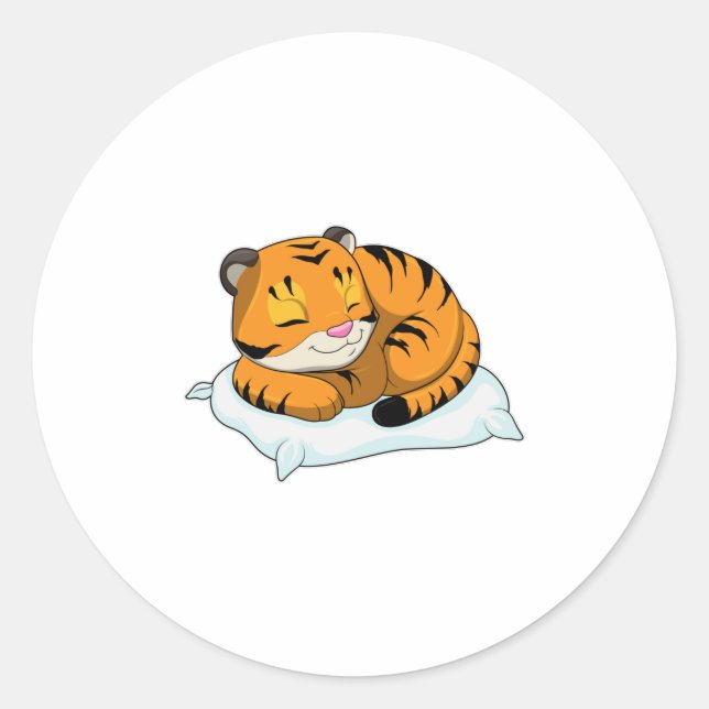Tiger at Sleeping with Pillow Classic Round Sticker (Front)
