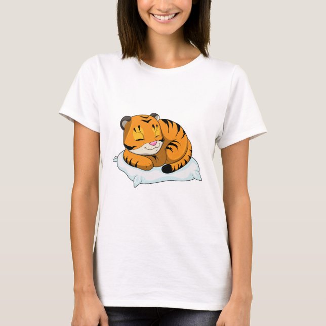 Tiger at Sleeping with Pillow T-Shirt (Front)