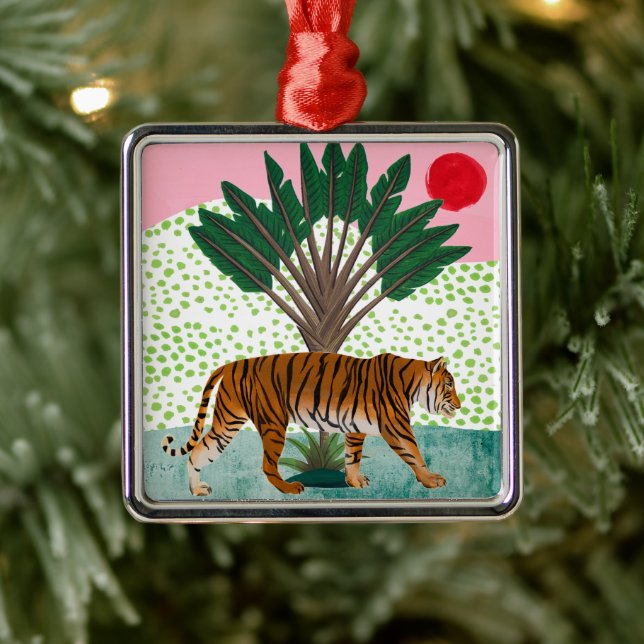 Tiger at Sunset Metal Tree Decoration (Tree)