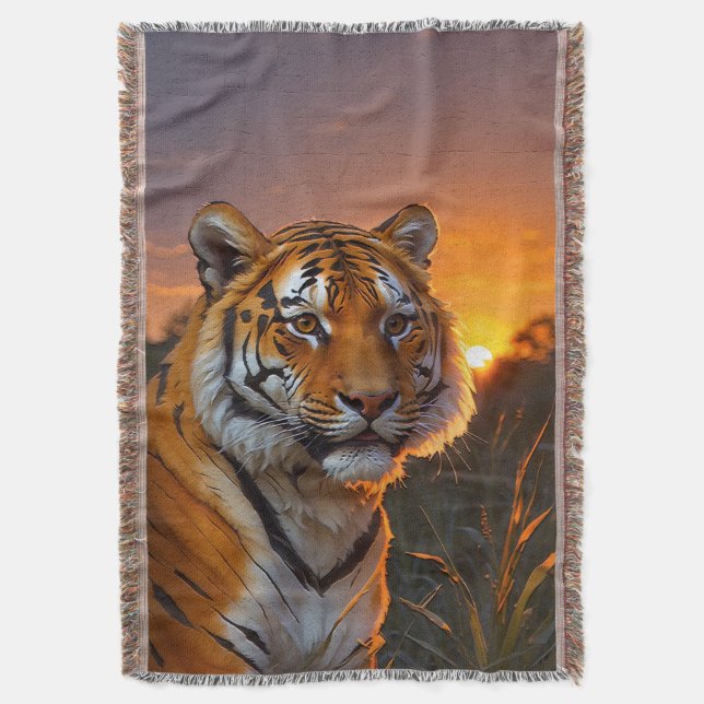 Tiger at Sunset Throw Blanket (Front Vertical)
