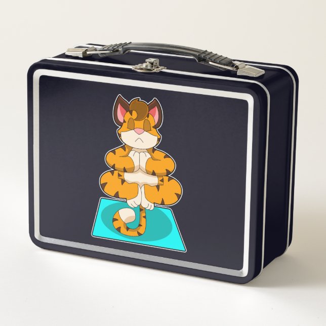 Tiger at Yoga on Yoga mat Metal Lunch Box (Front)