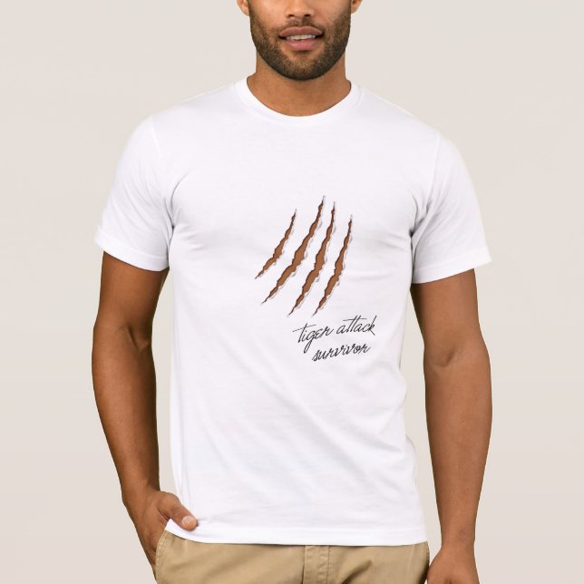 Tiger Attack Survivor Scraches dark skin T-Shirt (Front)