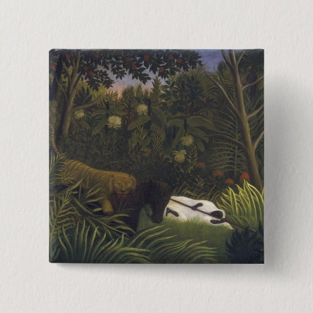 Tiger Attacking a Horse and a Sleeping Black Man ( 15 Cm Square Badge (Front)