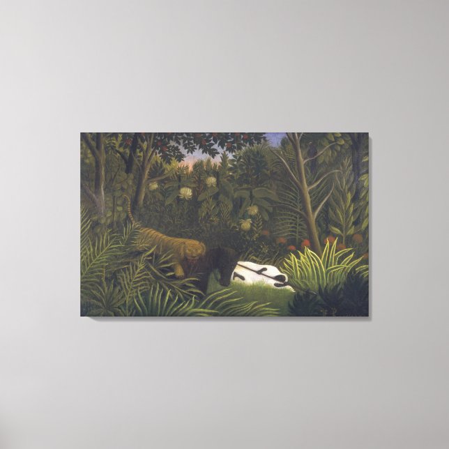 Tiger Attacking a Horse and a Sleeping Black Man ( Canvas Print (Front)