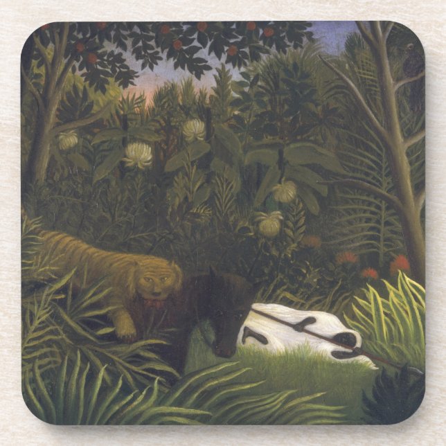 Tiger Attacking a Horse and a Sleeping Black Man ( Coaster (Front)