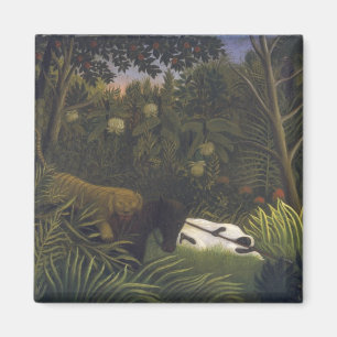 Tiger Attacking a Horse and a Sleeping Black Man ( Magnet