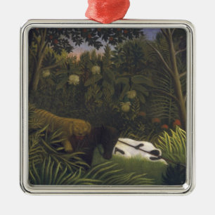 Tiger Attacking a Horse and a Sleeping Black Man ( Metal Tree Decoration