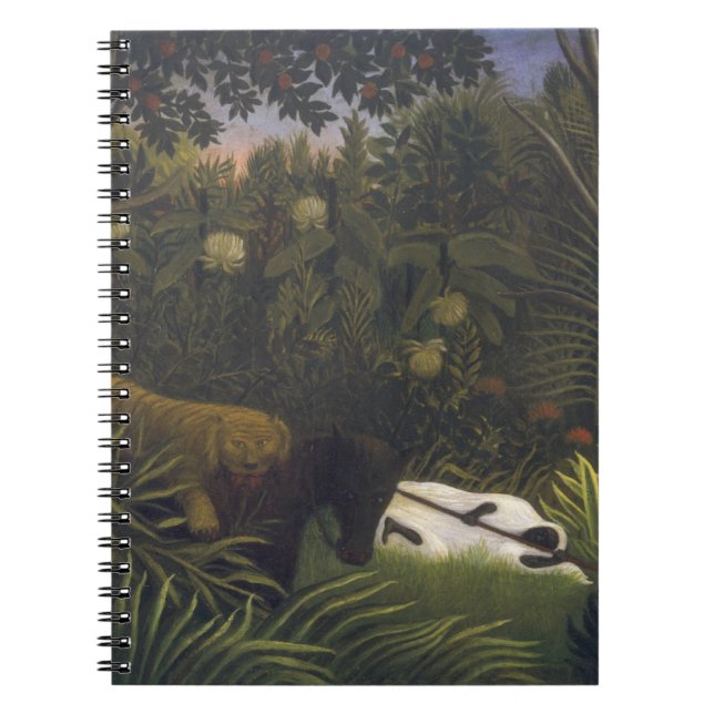 Tiger Attacking a Horse and a Sleeping Black Man ( Spiral Notebook (Front)