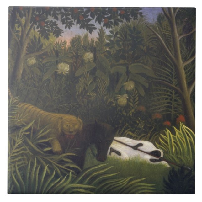 Tiger Attacking a Horse and a Sleeping Black Man ( Tile (Front)