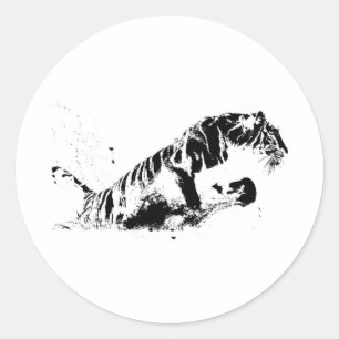 Tiger Attacking Pop Art Classic Round Sticker