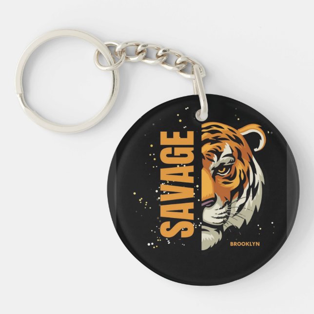 Tiger attractive black Keychain (Front)