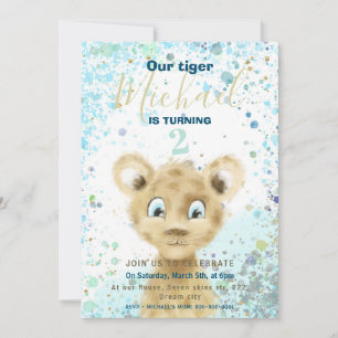 Tiger baby animal boy's birthday party invitation