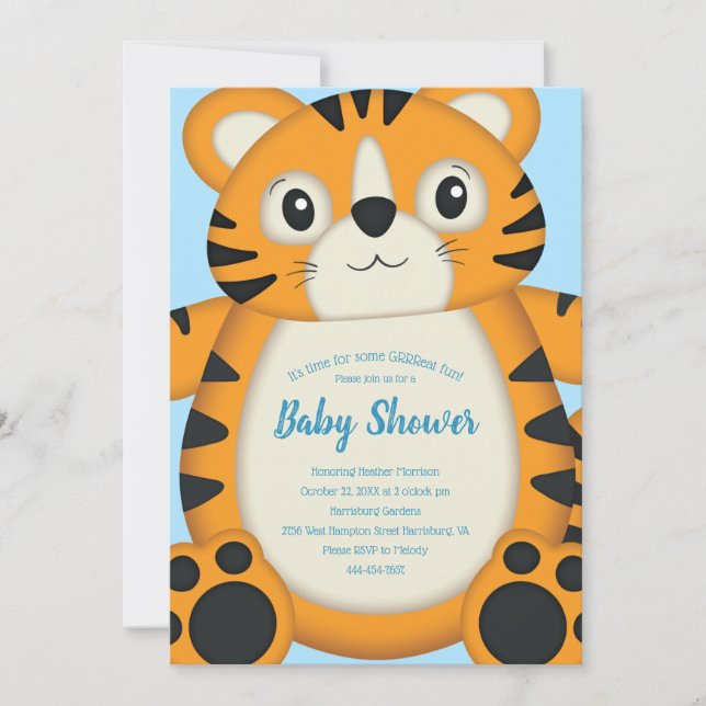 Tiger Baby Shower Blue Invitation (Front)