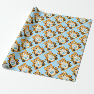 Tiger Baby Shower Blue Wrapping Paper
