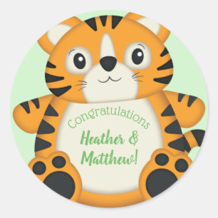 Tiger Baby Shower Green Classic Round Sticker