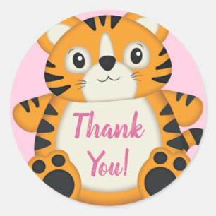 Tiger Baby Shower Pink Classic Round Sticker