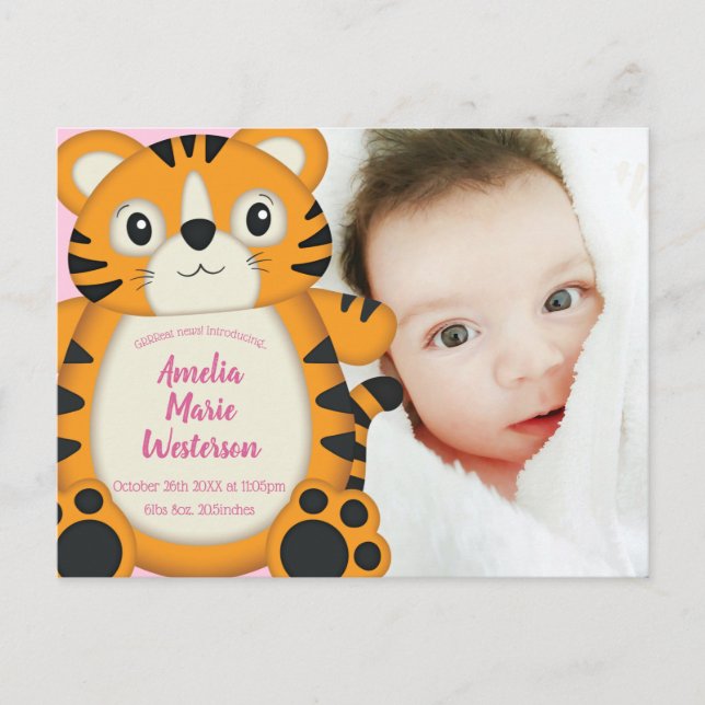Tiger Baby Shower Pink Postcard (Front)