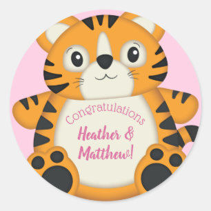 Tiger Baby Shower Safari Pink Girl Classic Round Sticker