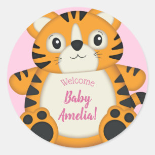 Tiger Baby Shower Safari Pink Girl Classic Round Sticker