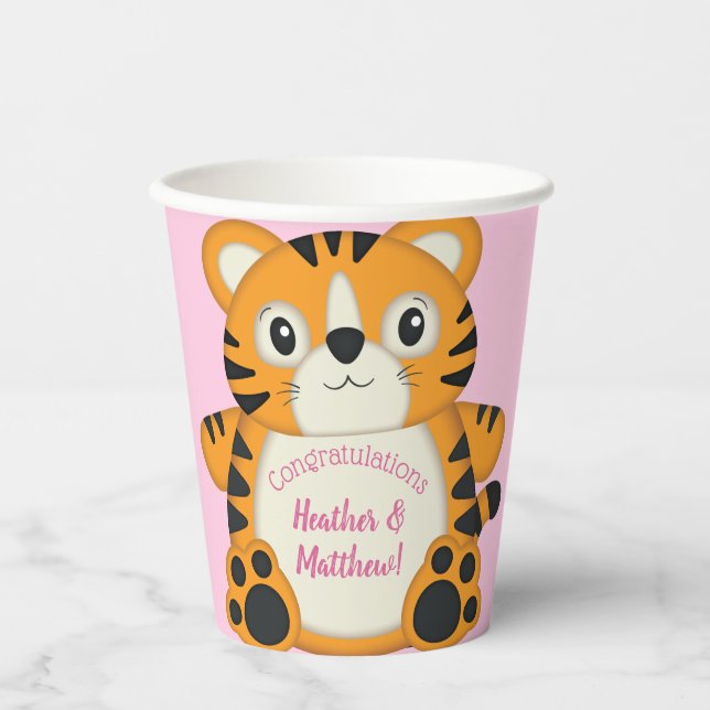 Tiger Baby Shower Safari Pink Girl Paper Cups (Front)