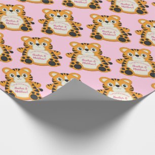 Tiger Baby Shower Safari Pink Girl Wrapping Paper