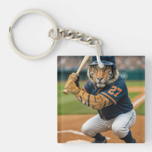 Tiger Baseball Player #27 Up To Bat Key Ring