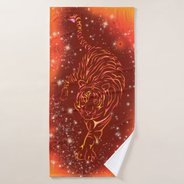 Tiger Bath Towel Running At Galaxy Starry Night (Bath Towel)