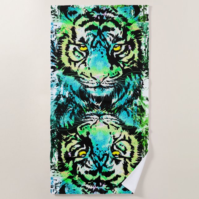 Tiger Beach Towel - Colourful Tiger Eyes  (Front)