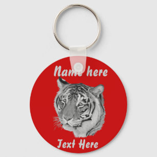tiger big cat realist portrait painting monochrome key ring