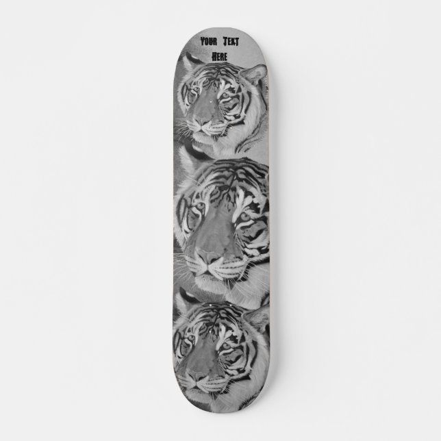 tiger big cat realist portrait painting monochrome skateboard (Front)