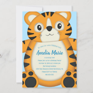 Tiger Birthday Party Blue Invitation
