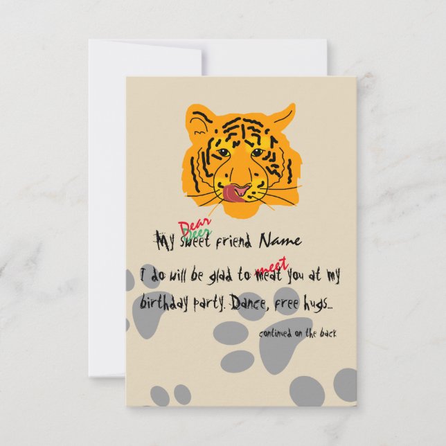 Tiger Birthday Party Customisable Invitation (Front)