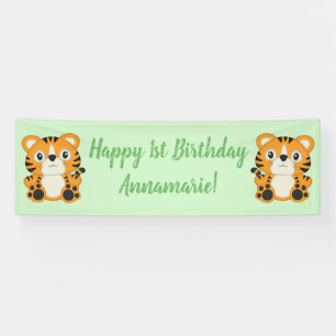 Tiger Birthday Party Green Banner
