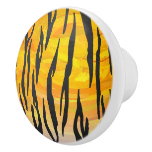 Tiger Black and Orange Print Ceramic Knob