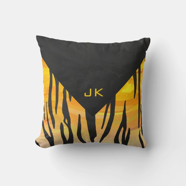 Tiger Black and Orange Print Cushion (Front)