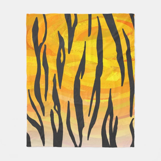 Tiger Black and Orange Print Fleece Blanket (Front)