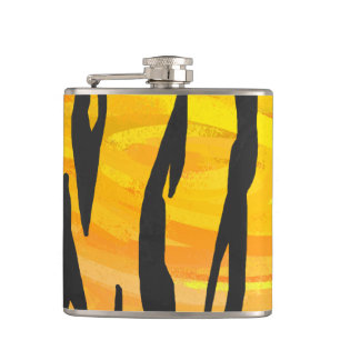 Tiger Black and Orange Print Hip Flask