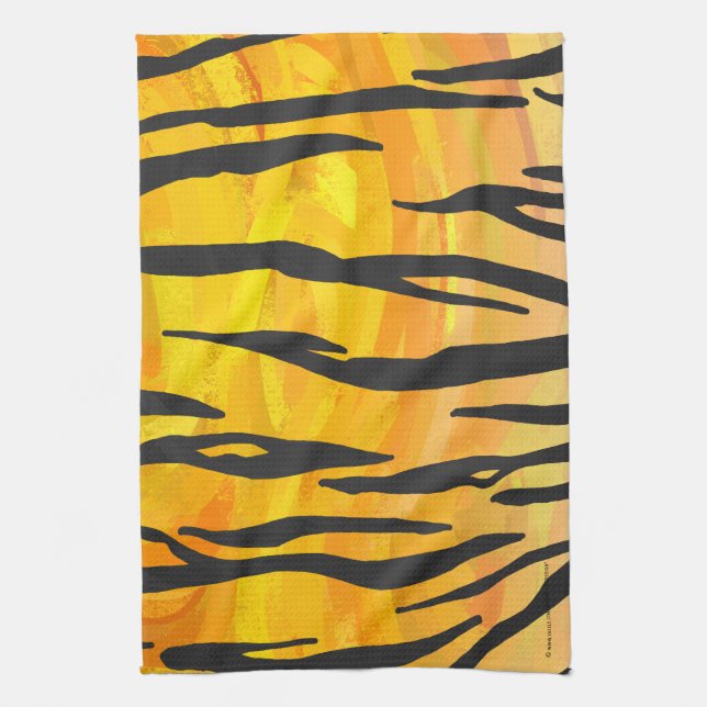 Tiger Black and Orange Print Tea Towel (Vertical)