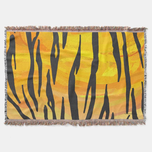 Tiger Black and Orange Print Throw Blanket (Front)