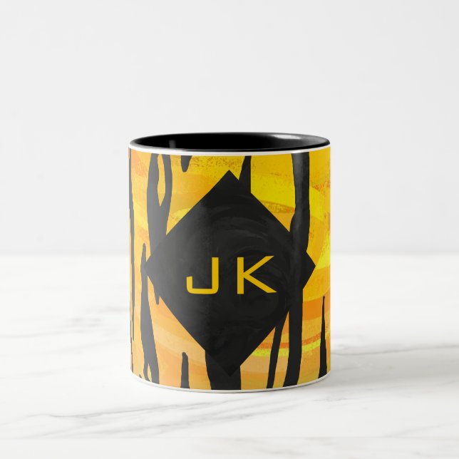 Tiger Black and Orange Print Two-Tone Coffee Mug (Center)