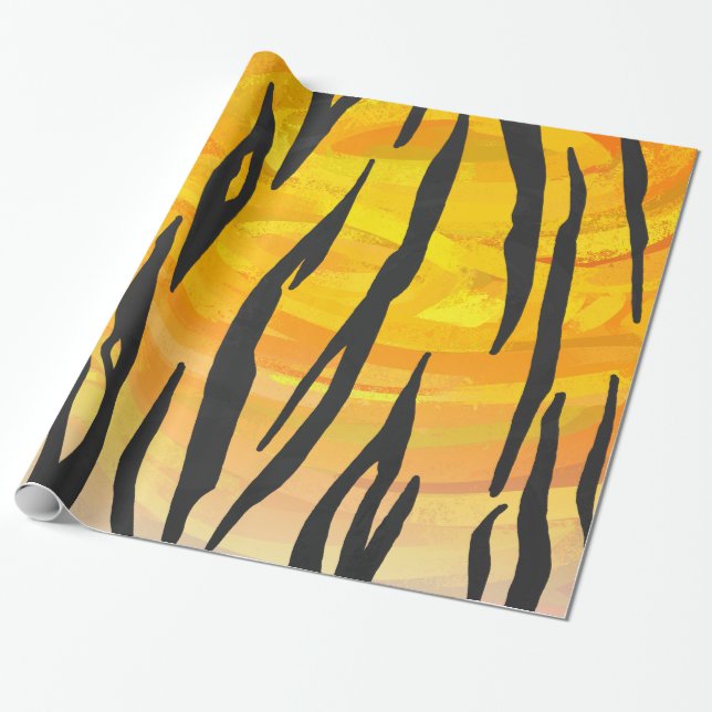 Tiger Black and Orange Print Wrapping Paper (Unrolled)