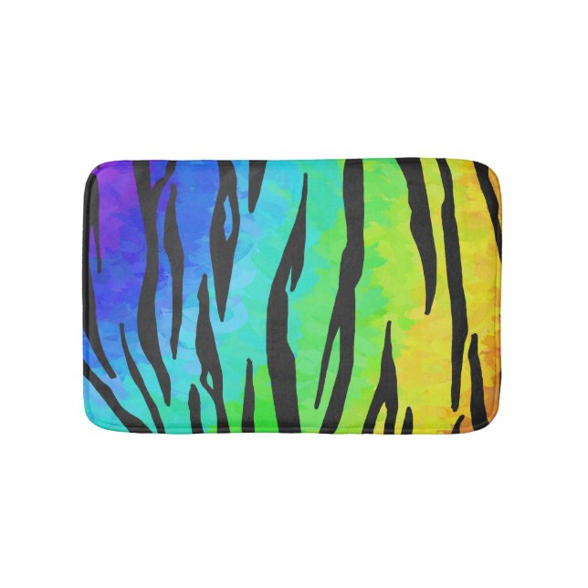 Tiger Black and Rainbow Print Bath Mat (Front)