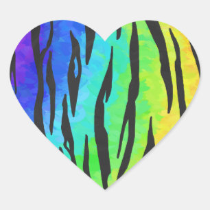 Tiger Black and Rainbow Print Heart Sticker