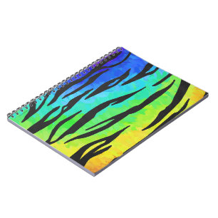 Tiger Black and Rainbow Print Spiral Notebook