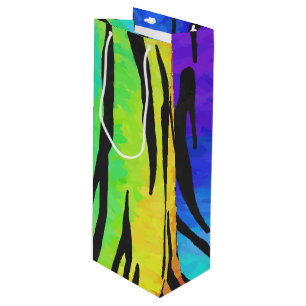 Tiger Black and Rainbow Print Wine Gift Bag